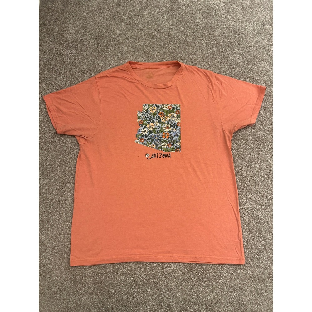 Vintage‎ Arizona Floral Graphic T-Shirt Mens XL Orange Good Short Sleeve Tee